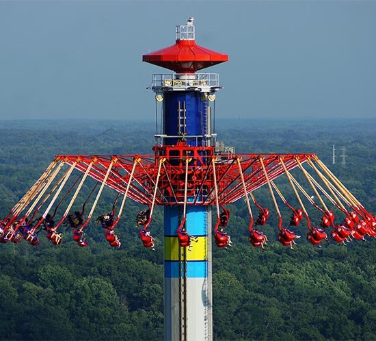 El WindSeeker en Cedar Point es fabricado por Mondial Rides y listado por un sistema de iluminación de torre de aviación FTS 370d.