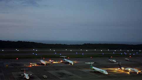 Runway lights and taxiway lights at a South American airport