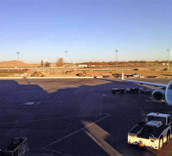 Calgary Airport construction, to add new concourse and solar airport lights