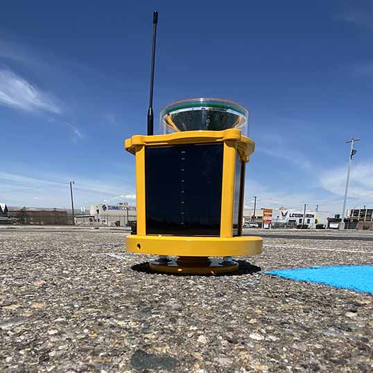 A704-VL helipad lights installed on an emergency response, temporary helipad in Albuquerque